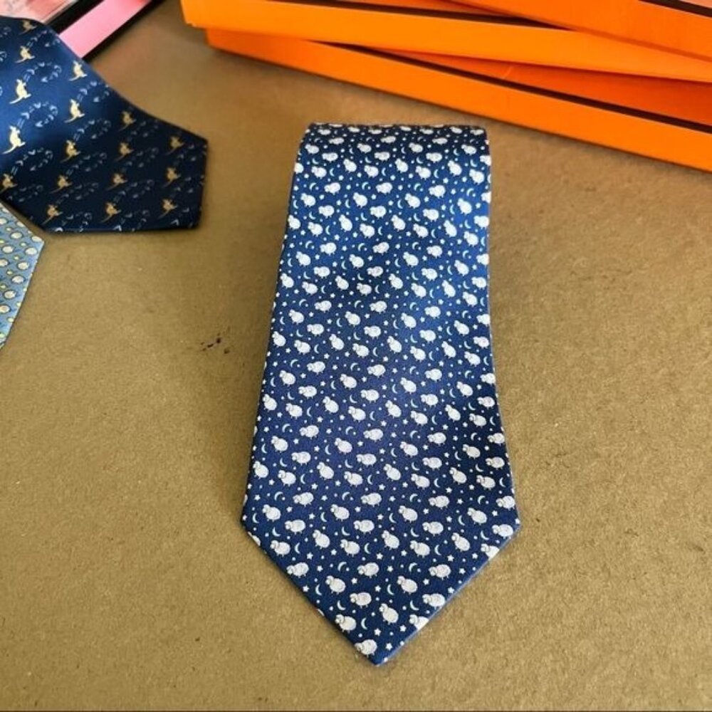 Ferragamo Counting Sheep Moon And Stars Printed Silk Tie